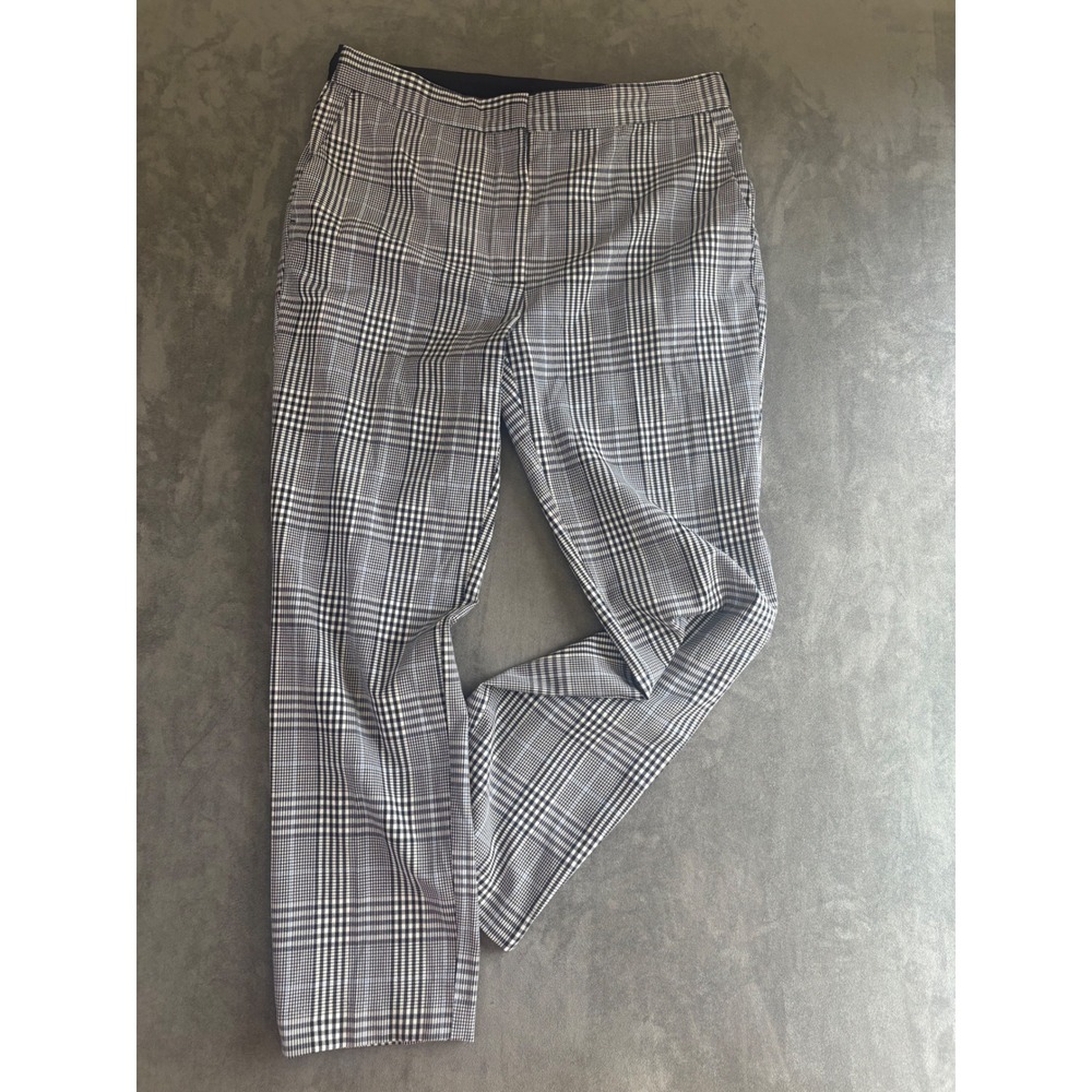 Zara Woman Plaid Trousers Black White Blue Glen Check Elastic Waist Pants XL